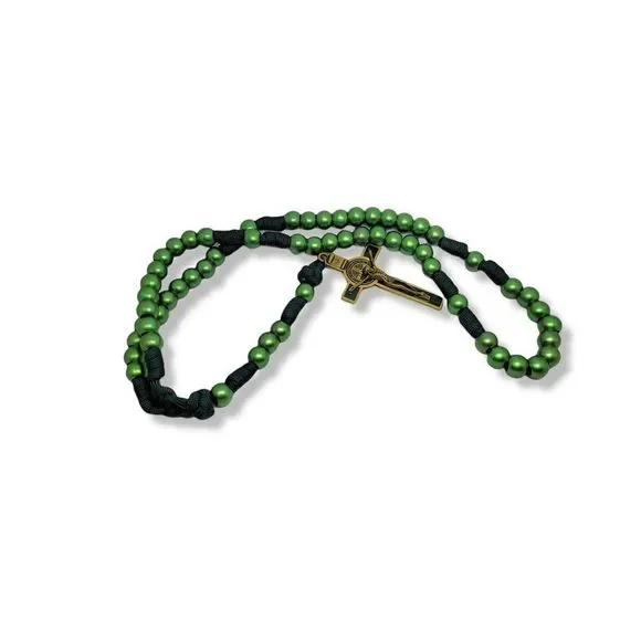 Round Green Beads Green Corded Celtic Rosary - Picture 5 of 6